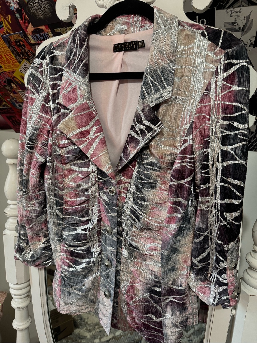 Picadilly Fashion Metallic Pink and Gray Abstract Blazer